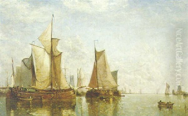 Dutch Pincks At The Mouth Of A River Oil Painting by Paul Jean Clays