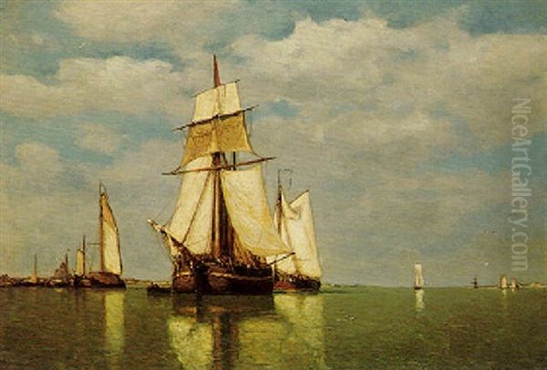 Becalmed On The Schleldt Oil Painting by Paul Jean Clays