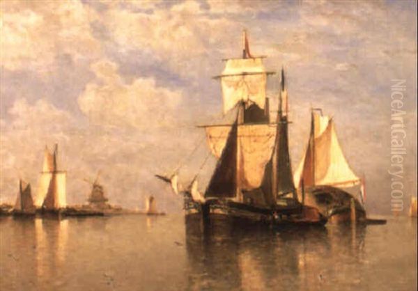 Shipping Off The Dutch Coast Oil Painting by Paul Jean Clays