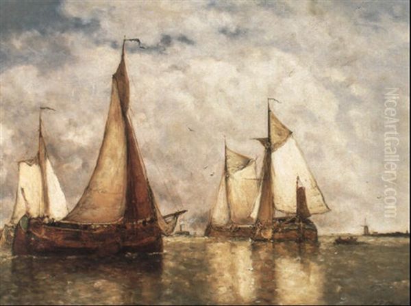 Bateaux Sur Le Bas-escaut Oil Painting by Paul Jean Clays