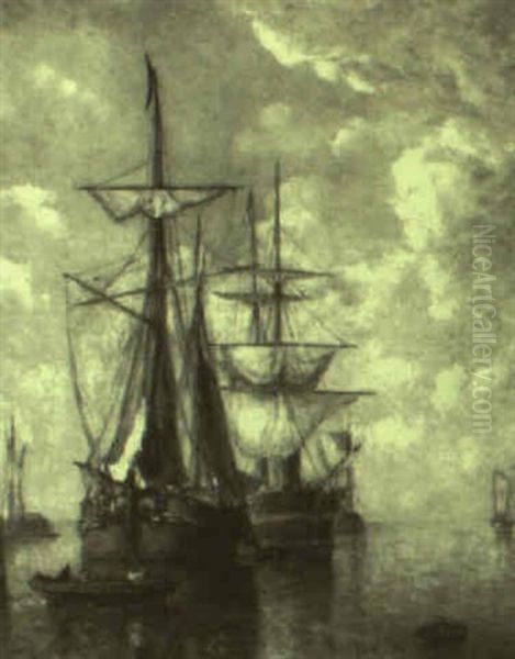 Ships Resting In The Harour Oil Painting by Paul Jean Clays