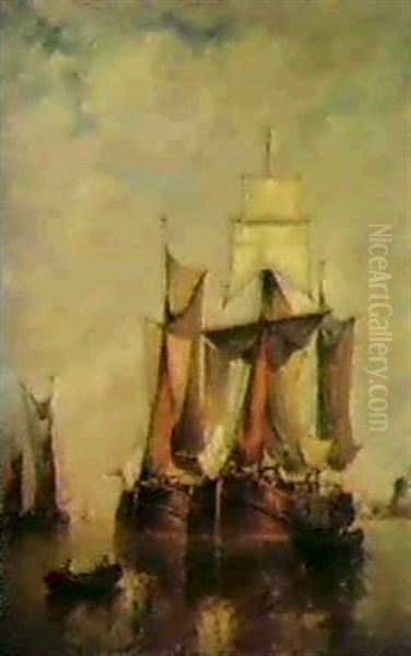 Passengers Disembarking From A Sailing Vessel Oil Painting by Paul Jean Clays