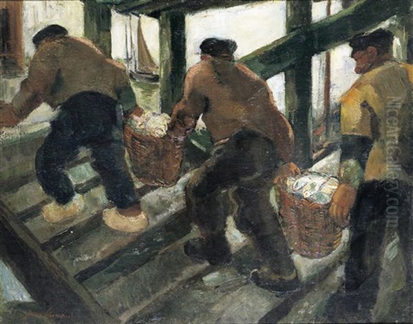 Vissers Op Weg Naar De Visafslag (oostende) by Jean Van Cleemput