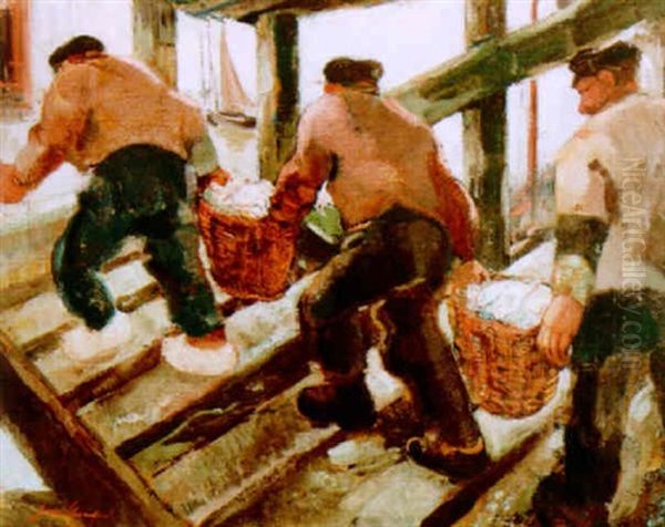 Fishermen Oil Painting by Jean Van Cleemput