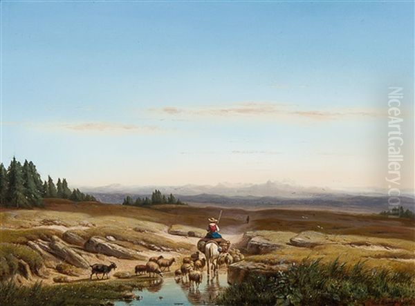 Bergere Dans In Paysage Montagneux Oil Painting by Henry Cleenewerck