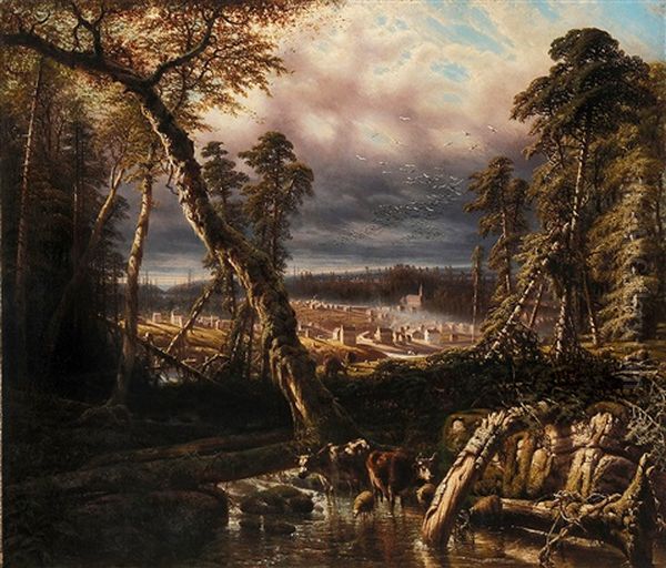 View Of A Town, Said To Be Marthasville (early Atlanta), Georgia Oil Painting by Henry Cleenewerck