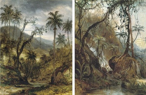 Jungle River Landscape (+ Another; 2 Works) Oil Painting by Henry Cleenewerck