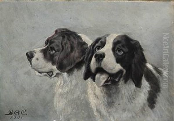 A Pair Of Depictions Of Dogs Oil Painting by Gustav Adolf Clemens