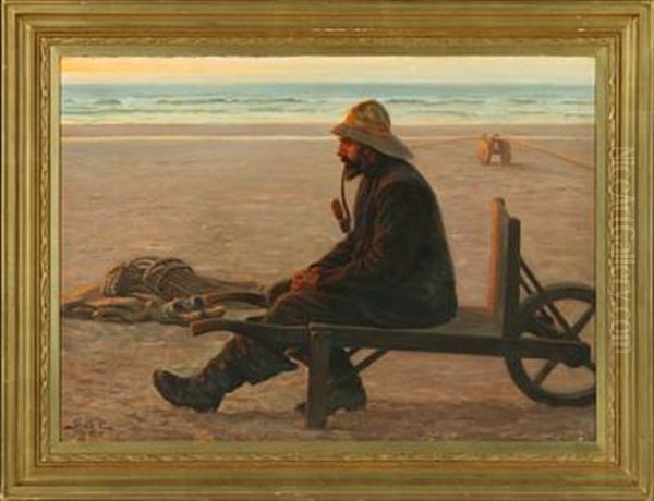 Fisherman At The Beach Oil Painting by Gustav Adolf Clemens