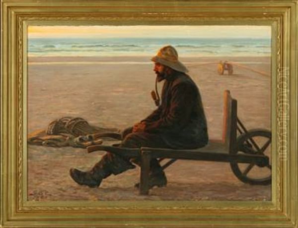 Fisherman At The Beach Oil Painting by Gustav Adolf Clemens