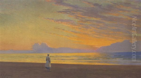 Solnedgang Ved Vesterhavet Oil Painting by Gustav Adolf Clemens