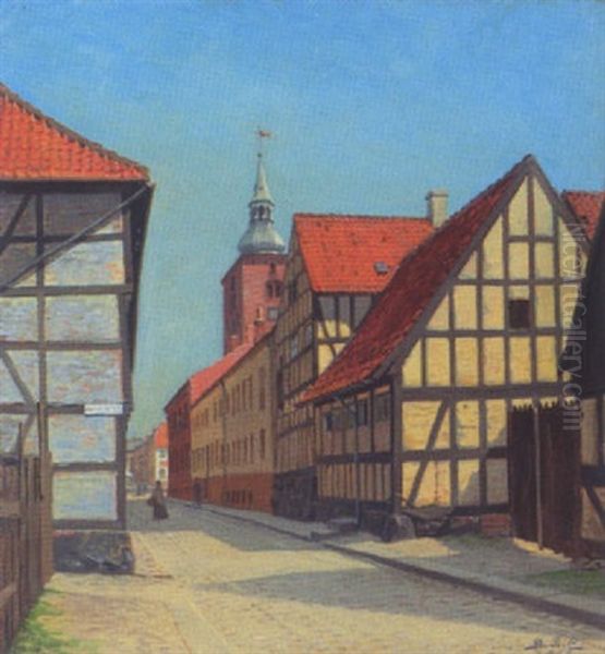 Kirkestraede I Randers, Byparti Oil Painting by Gustav Adolf Clemens