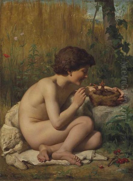 Le Denicheur D'oiseaux Oil Painting by Felix Auguste Clement