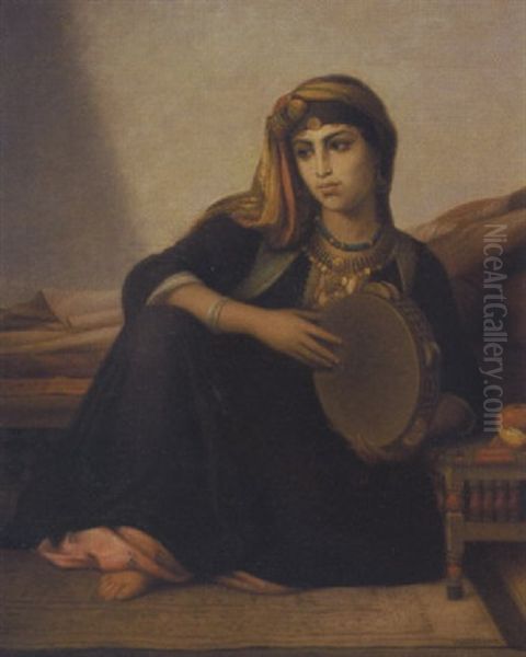 Aegyptisk Fellahkvinde Med Tamburin Oil Painting by Felix Auguste Clement