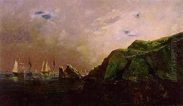 Costa Con Barcos Y Personajes Oil Painting by Felix Auguste Clement