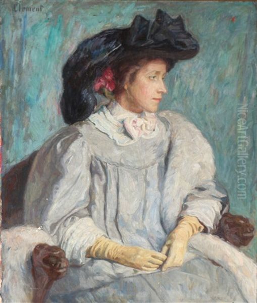 A Portrait Of The Artist's Wife, Martha Caroline (tupsy) Clement Oil Painting by Gad Frederik Clement