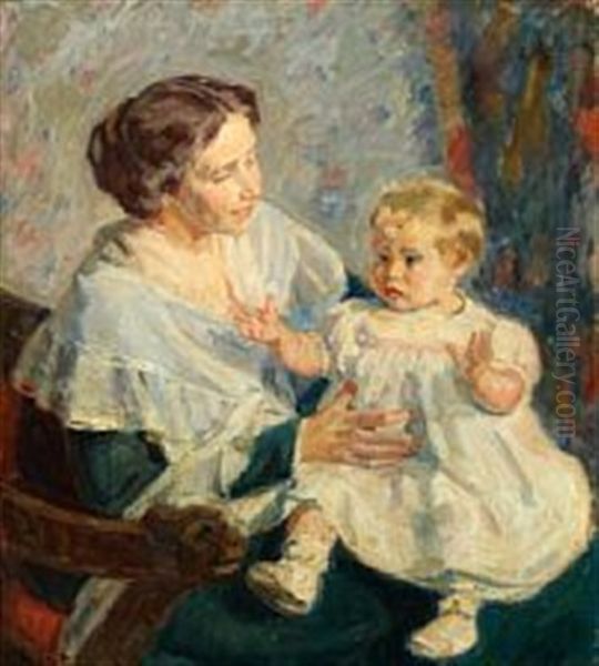 Interior With Mother Sitting With Her Child On The Knees Oil Painting by Gad Frederik Clement