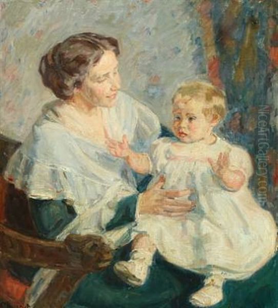 Mother With Her Daughter Oil Painting by Gad Frederik Clement