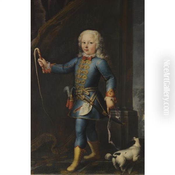 Portrait Of Michele Antonio Saluzzo, Full Length, With His Dog Oil Painting by Maria Giovanni Battista (La Clementina) Clementi