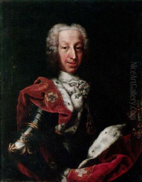 Portrait Of Charles-emmanuel Iii, Duke Of Savoy And King Of Sardinia, Wearing Armour And The Order Of The Annunziata Oil Painting by Maria Giovanni Battista (La Clementina) Clementi