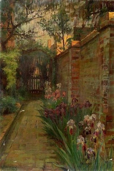 Garden Path Lined With Iris Oil Painting by Gabrielle de Veaux Clements