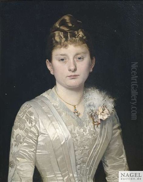 Bildnis Einer Jungen Dame In Einem Weisen Seidenkleid Als Halbfigur Oil Painting by Hermann Clementz