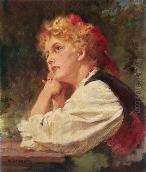 Junge Frau In Tracht Oil Painting by Hermann Clementz