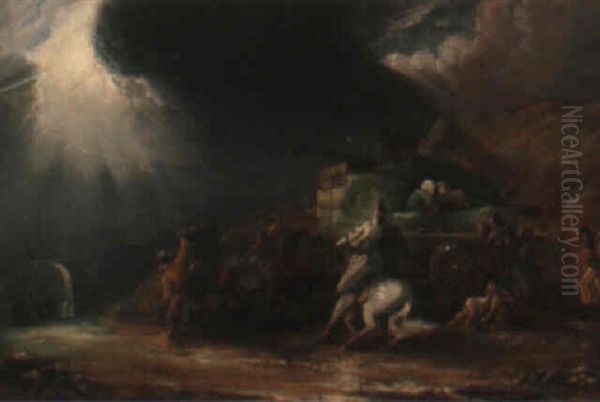 Baggage Wagons In A Thunderstorm Oil Painting by Luke Clennell