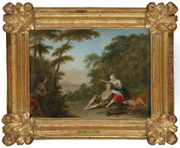 A Landscape With Couple Of Lovers, Spied By A Shepherd Oil Painting by Jacques Sebastien Le Clerc