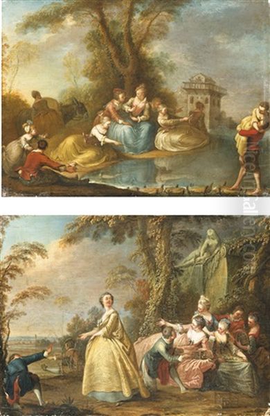 Scenes Galantes Dans Des Parcs Oil Painting by Jacques Sebastien Le Clerc