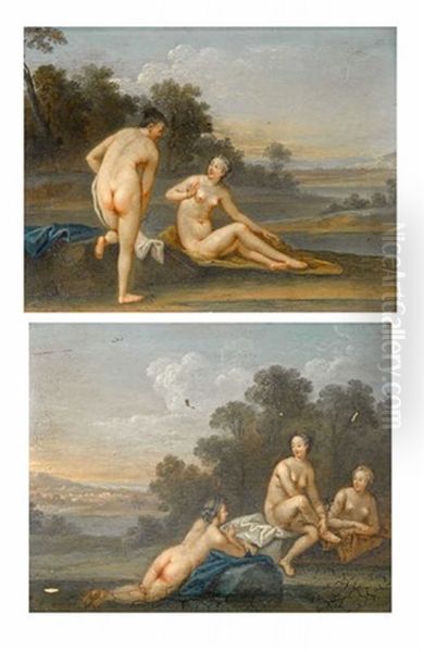 Baigneuses Au Bord D'une Riviere (pair) Oil Painting by Jacques Sebastien Le Clerc