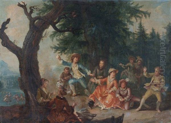 Jeux D'enfants Dans Un Paysage Oil Painting by Jacques Sebastien Le Clerc