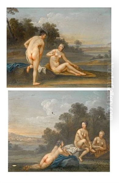 Baigneuses Au Bord D'une Riviere (pair) Oil Painting by Jacques Sebastien Le Clerc