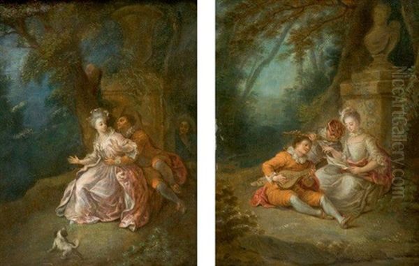 La Surprise Et Le Concert Galant (pair) Oil Painting by Jacques Sebastien Le Clerc