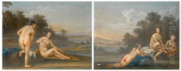 Baigneuses Au Bord D'une Riviere (pair) by Jacques Sebastien Le Clerc