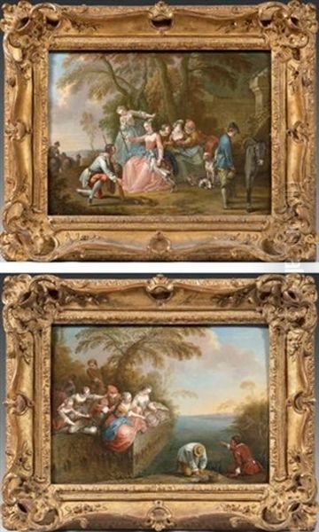 Le Rendez Vous De Chasse (+ La Partie De Peche; Pair) Oil Painting by Jacques Sebastien Le Clerc