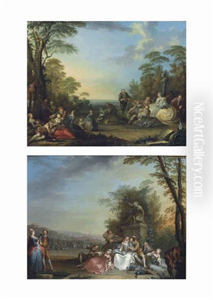 A Fete Champetre (+ A Fete De Vigne; Pair) Oil Painting by Jacques Sebastien Le Clerc