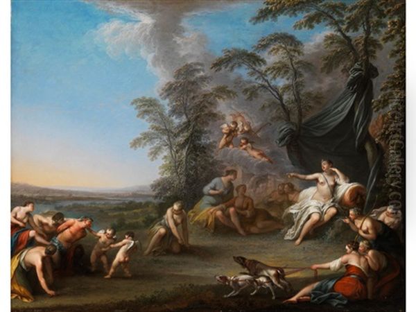 Diana Lasst Den Satyr Bestrafen Oil Painting by Jacques Sebastien Le Clerc