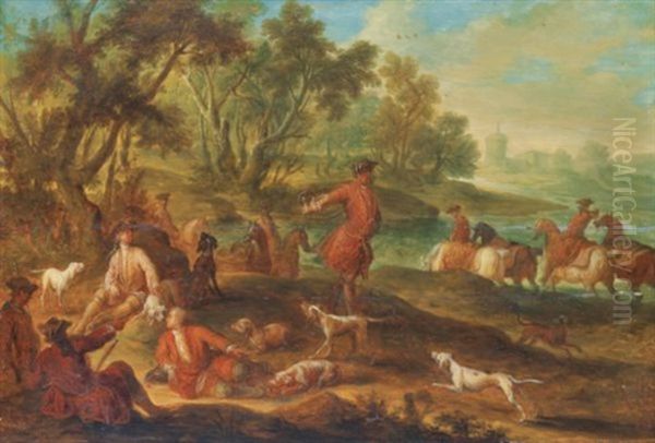 Le Repos Des Chasseurs Oil Painting by Jacques Sebastien Le Clerc