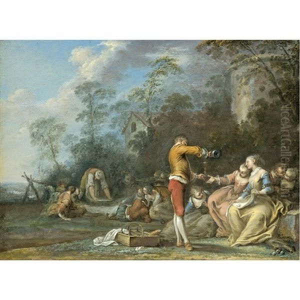 A Fete Galante With Figures Picnicking In A Landscape Oil Painting by Jacques Sebastien Le Clerc