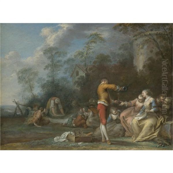 A Fete Galante With Figures Picnicking In A Landscape Oil Painting by Jacques Sebastien Le Clerc