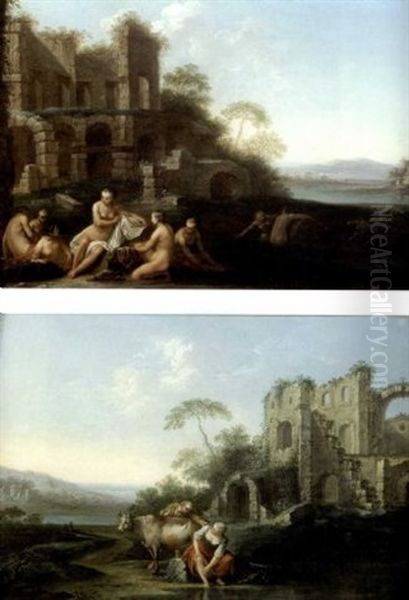 Femmes Au Bain (+ Another; Pair) Oil Painting by Jacques Sebastien Le Clerc