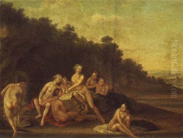 Le Bain Des Nymphes Oil Painting by Jacques Sebastien Le Clerc