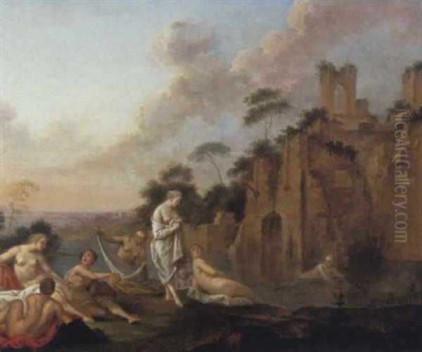 Le Bain Des Nymphes Oil Painting by Jacques Sebastien Le Clerc