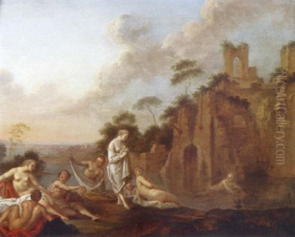 Le Bain Des Nymphes Oil Painting by Jacques Sebastien Le Clerc