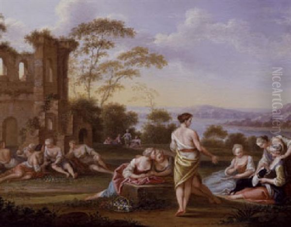 Nymphs In A Landscape Oil Painting by Jacques Sebastien Le Clerc