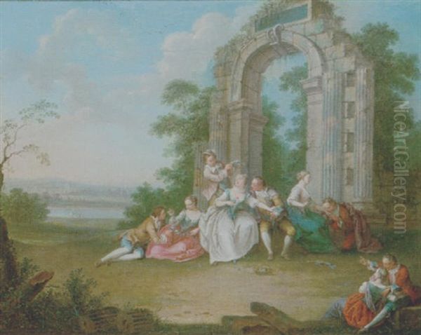 A Fete Champetre Oil Painting by Jacques Sebastien Le Clerc