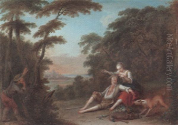 A Fete Galante Oil Painting by Jacques Sebastien Le Clerc