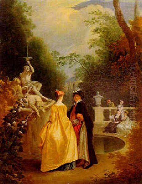 Elegantes Paar In Parklandschaft Oil Painting by Jacques Sebastien Le Clerc