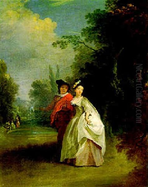 Elegante Paare In Parklandschaften Oil Painting by Jacques Sebastien Le Clerc